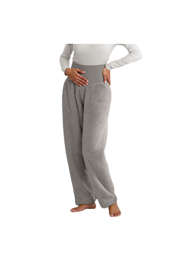 Ticikt Maternity Fluffy Pajama Pants Fuzzy Fleece Cozy Lounge Pants Winter Warm Pj Bottoms for Pregnancy,Color:Dark Gray,M