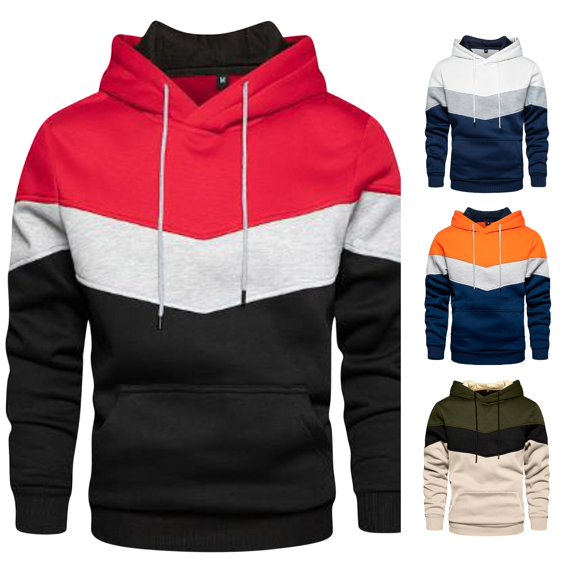 Ticikt Men Chevron Color Block Pullover Hoodie, Loose Fit Long Sleeve Fall Winter Street Sports Casual Sweatshirt Jacket