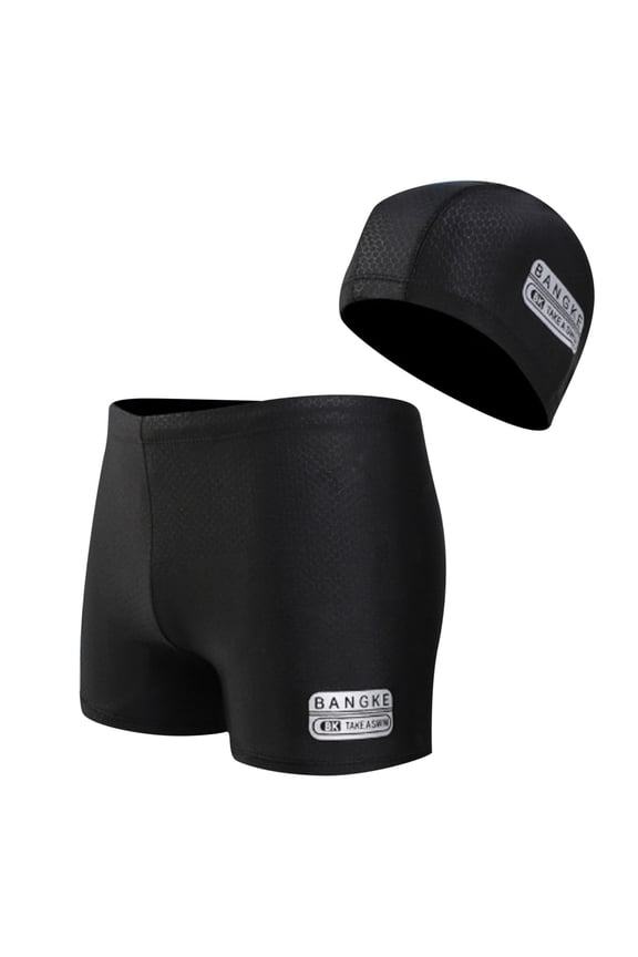 Men's Athletic Swim Jammers with Hat Quick Drying Square Leg Swimsuit for Men Drag Suits for Swimming Training Racing Swim Briefs,Color:Black,4XL