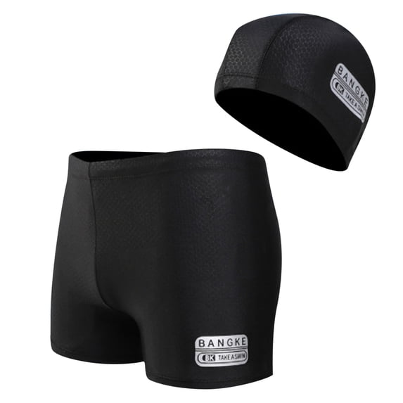 Ticikt Men's Athletic Swim Jammers with Hat Quick Drying Square Leg Swimsuit for Men Drag Suits for Swimming Training Racing Swim Briefs,Color:Black,4XL