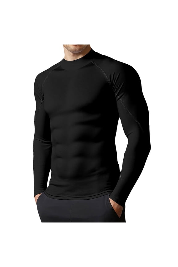 Men's Compression Shirts Thermal Long Sleeve Athletic Workout Tops Gym Undershirts Sports Baselayers Running T Shirt for Men,Color:BK1,Size:L