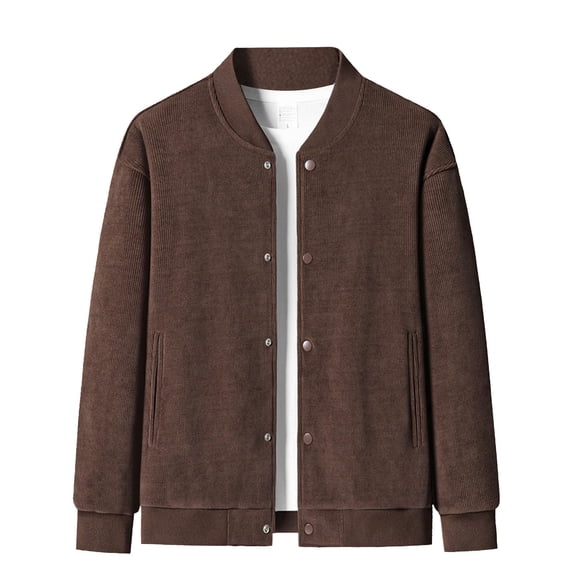 Ticikt Men's Corduroy Jacket Spring Fall Coat Warm Trucker Work Casual Cargo Jackets with 2 Pockets,Color:Coffee,XXL