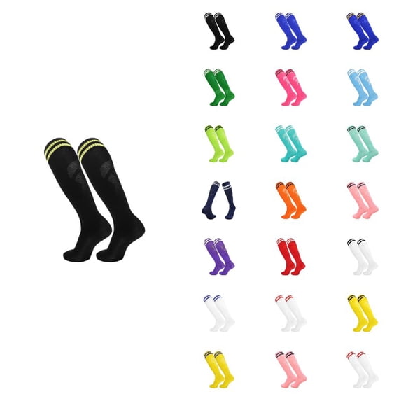 Ticikt Men's Knee-High Soccer Socks, Breathable Striped Long Athletic Socks for Sports,Black2