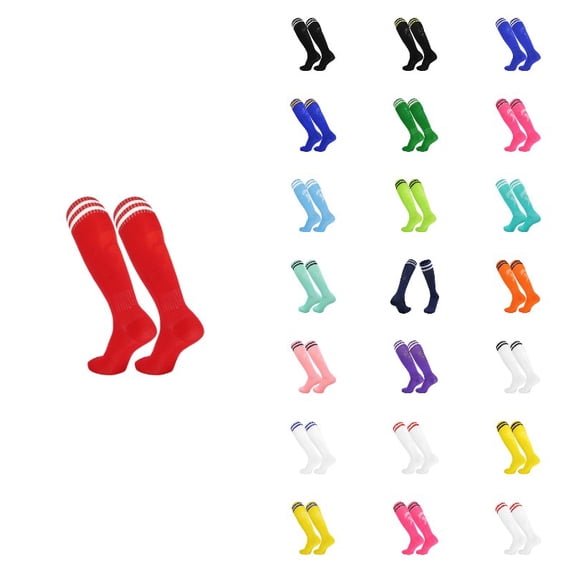 Ticikt Men's Knee-High Soccer Socks, Breathable Striped Long Athletic Socks for Sports,Red