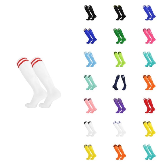 Ticikt Men's Knee-High Soccer Socks, Breathable Striped Long Athletic Socks for Sports,White3