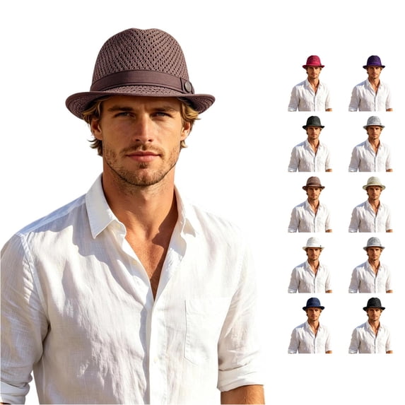 Ticikt Mens Breathable Mesh Fedora Hat, Summer Outdoor Short Brim Fedora Sun Hat,Coffee
