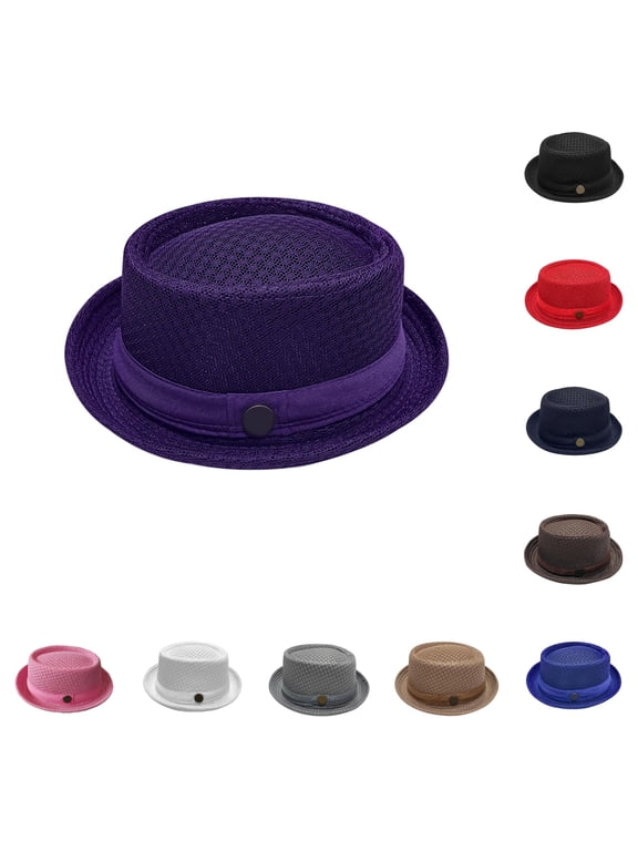 Ticikt Mens Breathable Mesh Fedora Hat, Summer Outdoor Short Brim Fedora Sun Hat,Dark Purple