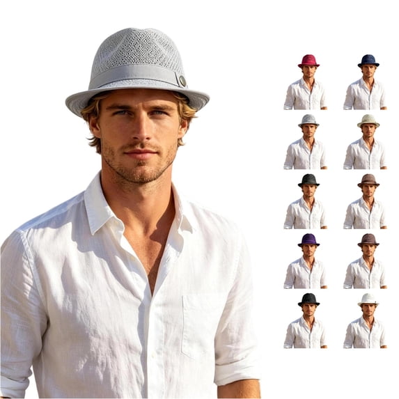 Ticikt Mens Breathable Mesh Fedora Hat, Summer Outdoor Short Brim Fedora Sun Hat,Grey