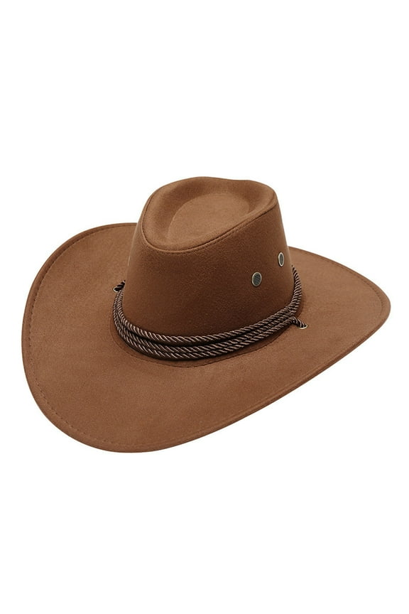 Mens Cowboy Leather Hat Western Style Unisex Braided Hatband