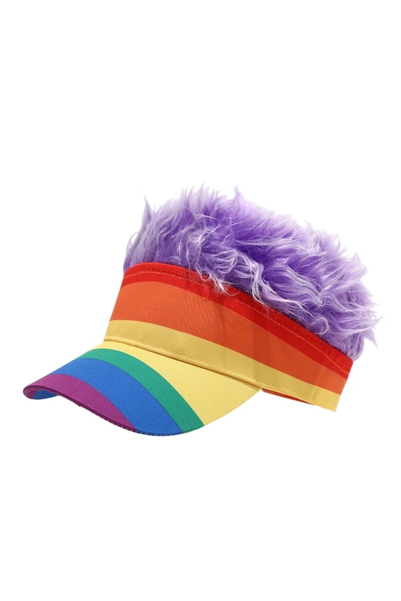 Mens Visor Hat with Faux Wig Hair Adjustable Baseball Cap Football Hats