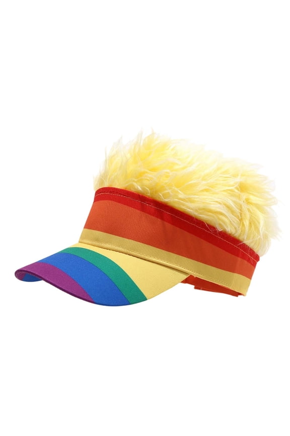 Mens Visor Hat with Faux Wig Hair Adjustable Baseball Cap Football Hats