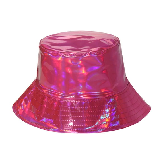 Ticikt Metallic Bucket Hat for Women & Men - Cute Bucket Hats - Festival Hat Adjustable Rave Accessories,Color:Red