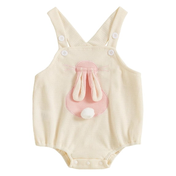 Ticikt My First Easter Baby Girl Boy Outfit Sleeveless Bodysuit Rabbit Bunny Knit Strap Romper Jumpsuit Summer Clothes,Color:Beige,Size:6-12 Months