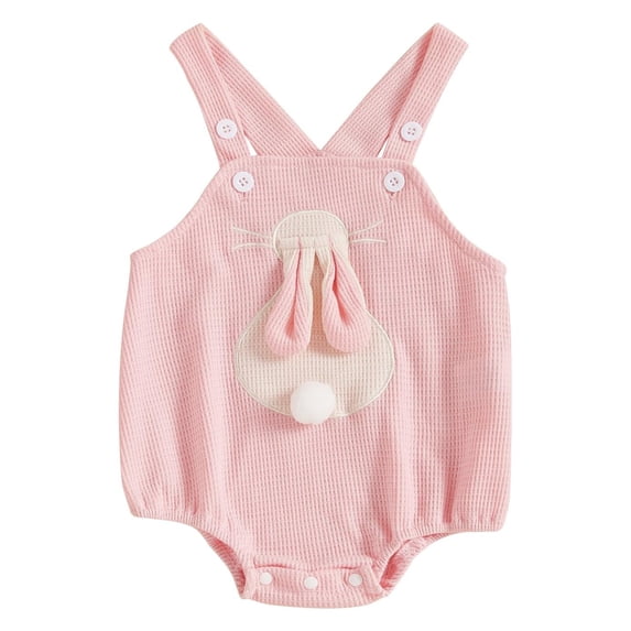 Ticikt My First Easter Baby Girl Boy Outfit Sleeveless Bodysuit Rabbit Bunny Knit Strap Romper Jumpsuit Summer Clothes,Color:Pink,Size:0-3 Months