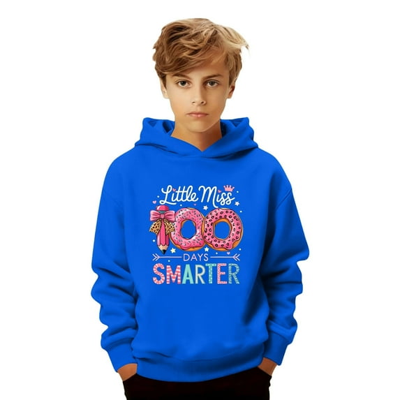 Ticikt My Happy 100th Day of School Hoodies, Fashion Print Pullover Hooded Sweatshirt Kids Athletic Comfortable Casual Playwear,Color:Blue,9-10 Years