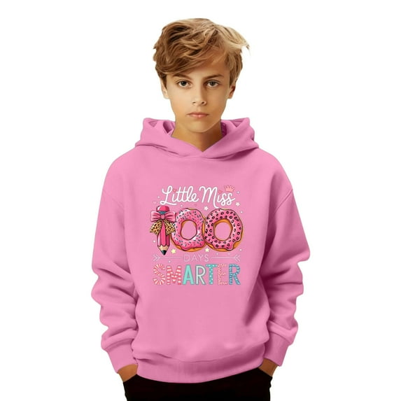 Ticikt My Happy 100th Day of School Hoodies, Fashion Print Pullover Hooded Sweatshirt Kids Athletic Comfortable Casual Playwear,Color:Pink,7-8 Years