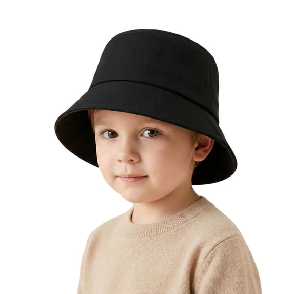 Ticikt Outdoor Kids Sun Hat UPF 50+ Quick Drying Foldable Solid Bucket Hat Lightweight Adjustable Fishing Hat for Girls and Boys,Color:Black