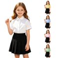 thumbnail image 1 of Ticikt Oxford Fabric Short Sleeve Blouse, Peter Pan Collar School Uniform Shirt for Casual Campus Wear,White, 1 of 7