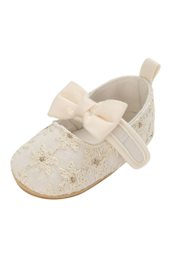 Pattern Fashion Baby Sneakers with Cute Bow Decoration Hook Loop Non Sole for Toddler First,Color:Beige,12-18 Months