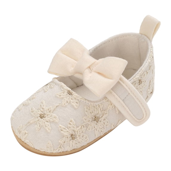 Ticikt Pattern Fashion Baby Sneakers with Cute Bow Decoration Hook Loop Non Sole for Toddler First,Color:Beige,6-12 Months