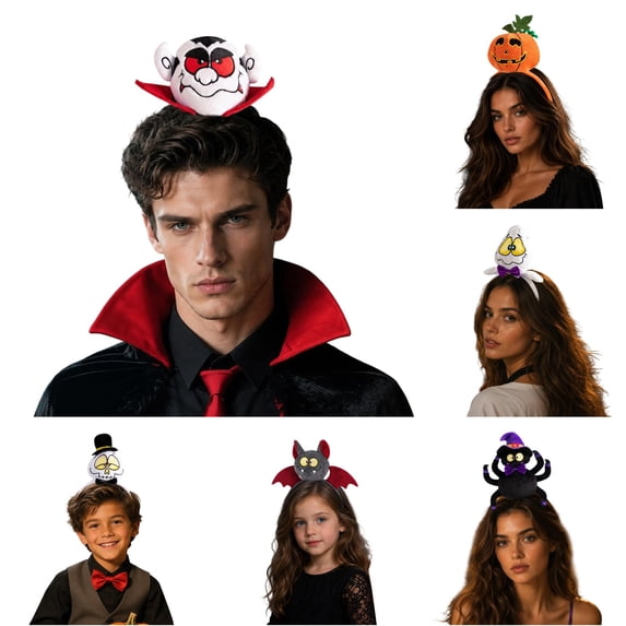 Ticikt Plush Halloween Headbands, 3D Cute Character Cosplay Head Boppers Party Accessories for Adults Kids
