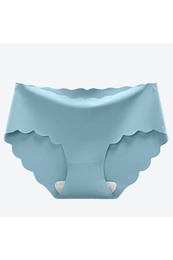 Seamless Mid Rise Briefs for Women, 1-Piece Ice Silk Underwear with Cotton Lining,Sky Blue,M