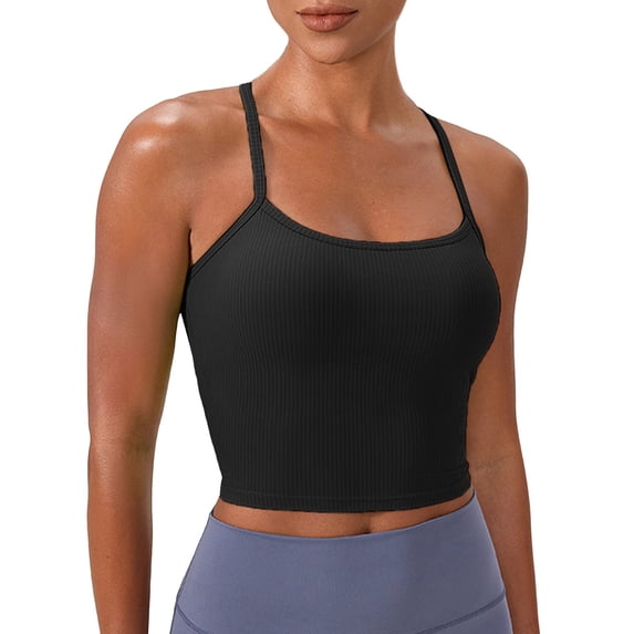 Ticikt Seamless Sweetheart Neck Ribbed Racerback Crop Tank Top for Women Built-In Bra Support Comfortable Activewear,Color:Black