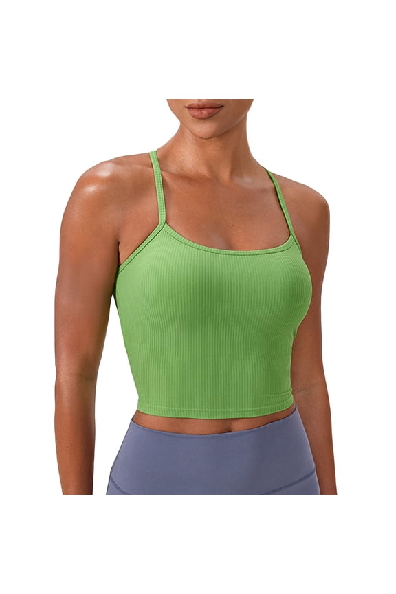 Seamless Sweetheart Neck Ribbed Racerback Crop Tank Top for Women Built-In Bra Support Comfortable Activewear,Color:Green