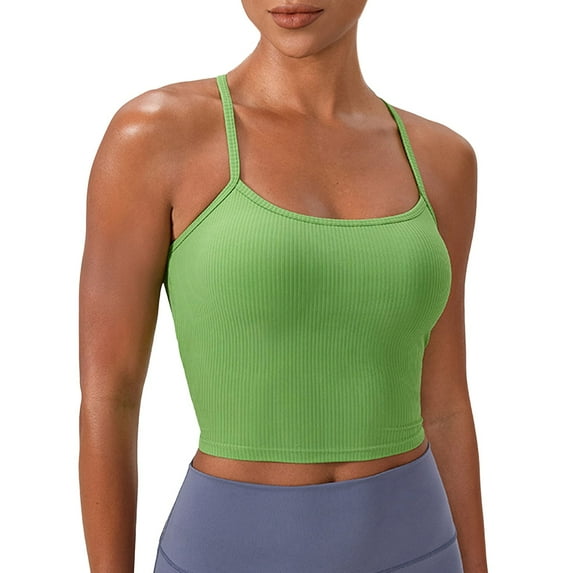 Ticikt Seamless Sweetheart Neck Ribbed Racerback Crop Tank Top for Women Built-In Bra Support Comfortable Activewear,Color:Green
