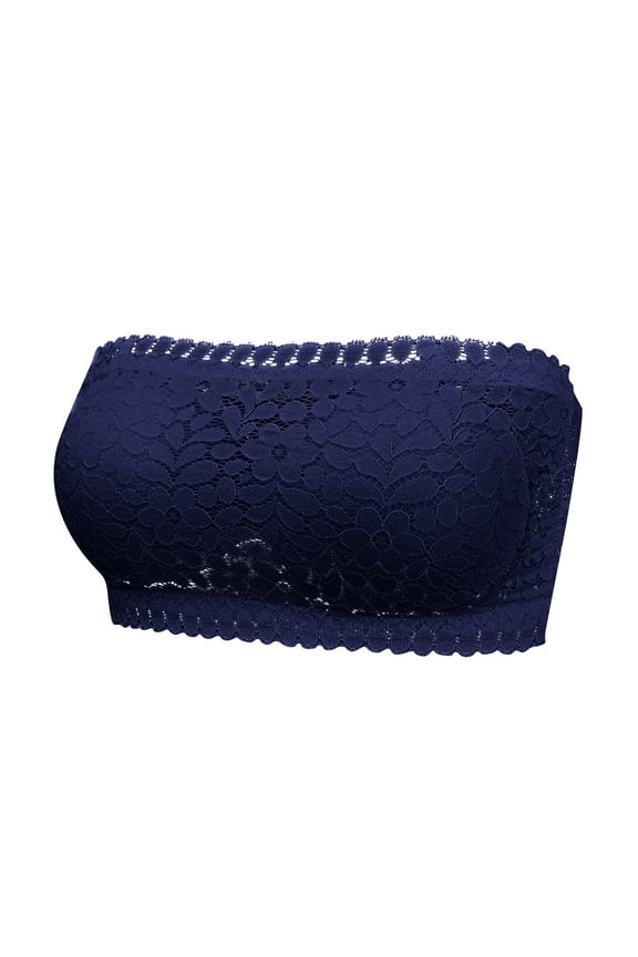 Seamless Tube Top for Women Lace Back Design Fashionable Bust Support Comfortable Stretch Fit Versatile Wardrobe,Color:Navy