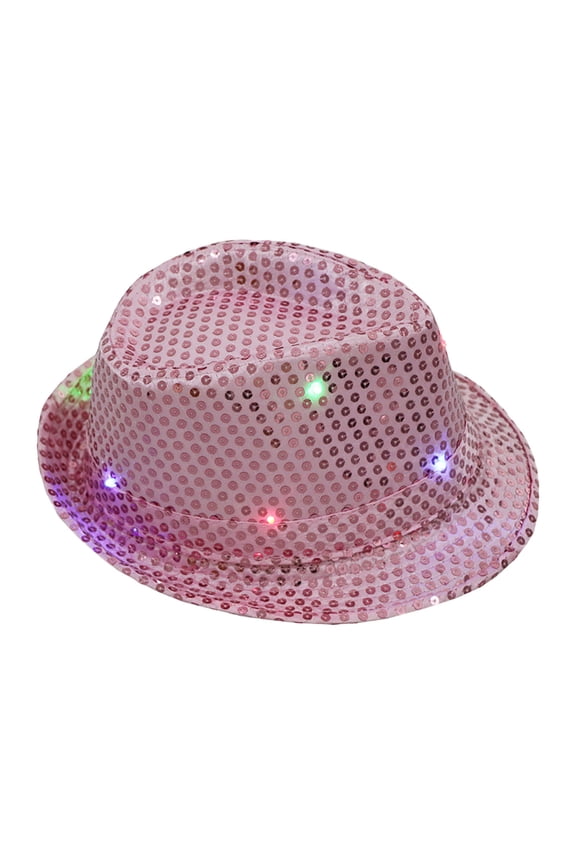 Sequin Glow Jazz Hat Performance Props Flash Cowboy Hat,Color:Pink