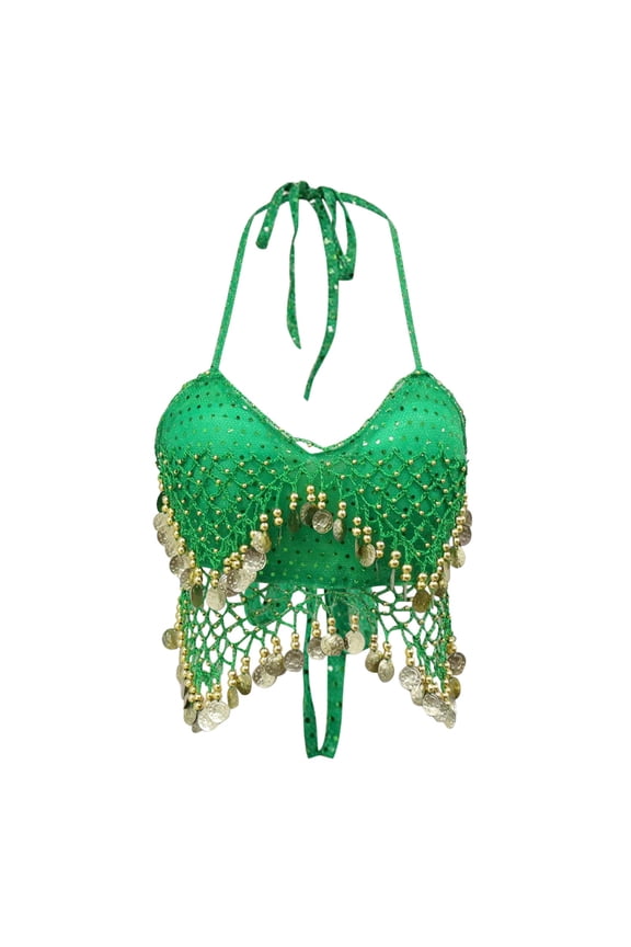 Sequin Tube Top Dance Bra for Festival Performance and Wear,Color:Green