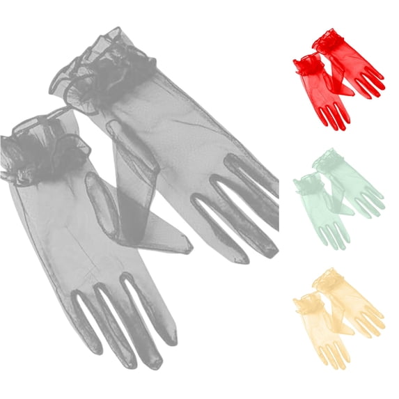 Ticikt Sheer Tulle Gloves, Ruffle Design, Women Gloves for Bridal Wedding Party Photo Props,Grey