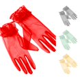 thumbnail image 1 of Ticikt Sheer Tulle Gloves, Ruffle Design, Women Gloves for Bridal Wedding Party Photo Props,Red, 1 of 4