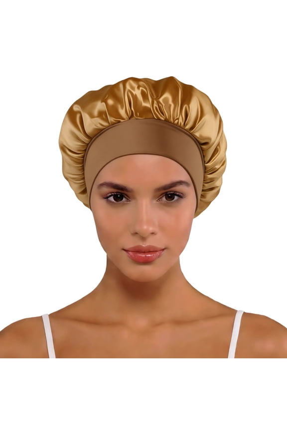 Silk Bonnet for Sleeping Women Reversible Double Layer Satin Bonnet Night Sleep Cap Wrap for Curly Hair,Color:Gold