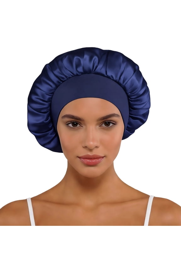 Silk Bonnet for Sleeping Women Reversible Double Layer Satin Bonnet Night Sleep Cap Wrap for Curly Hair,Color:Navy