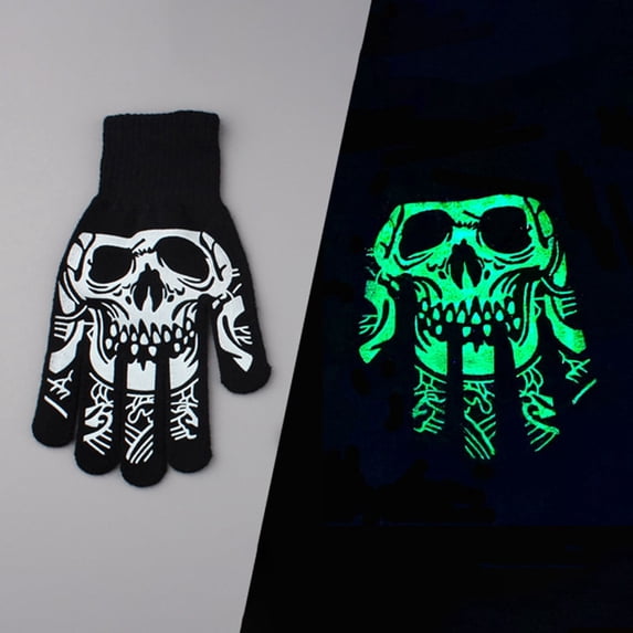 Ticikt Skeleton Gloves, Luminous Skull Bone Knit Gloves, Halloween Costume Party Cosplay Accessory for Adult,Black3