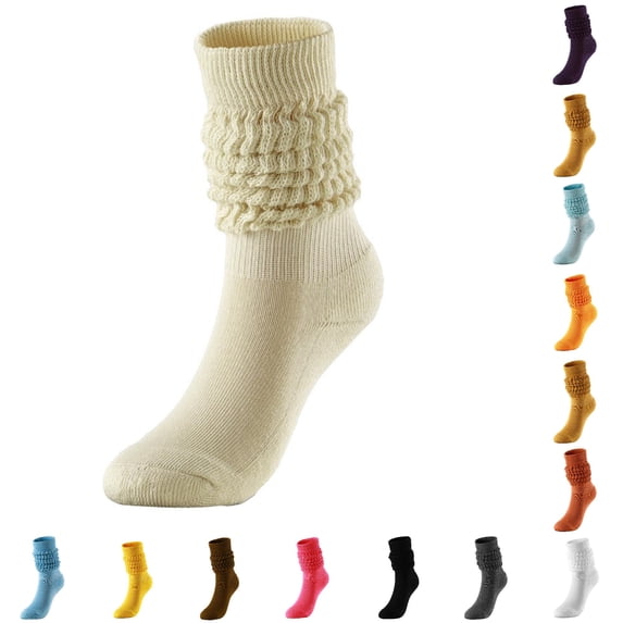 Ticikt Slouch Socks Women Knit Knee High Boot Long Tube Scrunch Sock for Woman,Beige