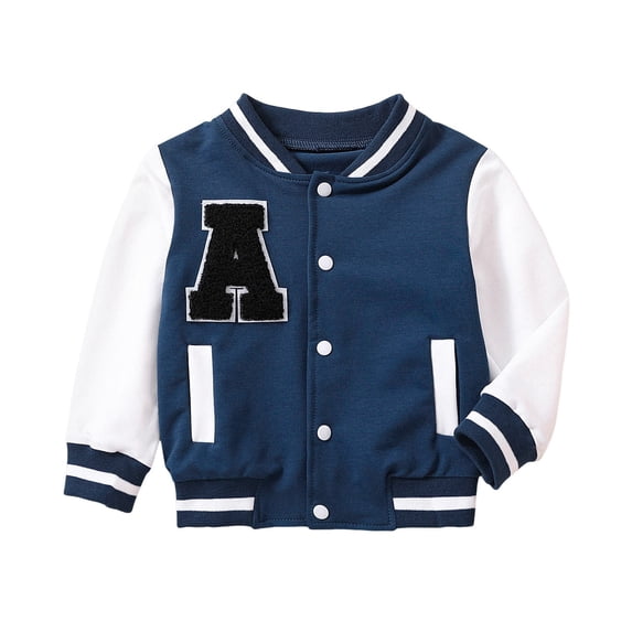 Ticikt Soft Cotton Kids Letter Baseball Jacket, Color Block Raglan Sleeve Warm Outerwear for Back To School Children,Blue