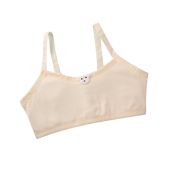 Ticikt Soft Training Bras for Girls, Crop Cami First Bra with Adjustable Straps - No Pads, Chest Double Lined,Color:Beige