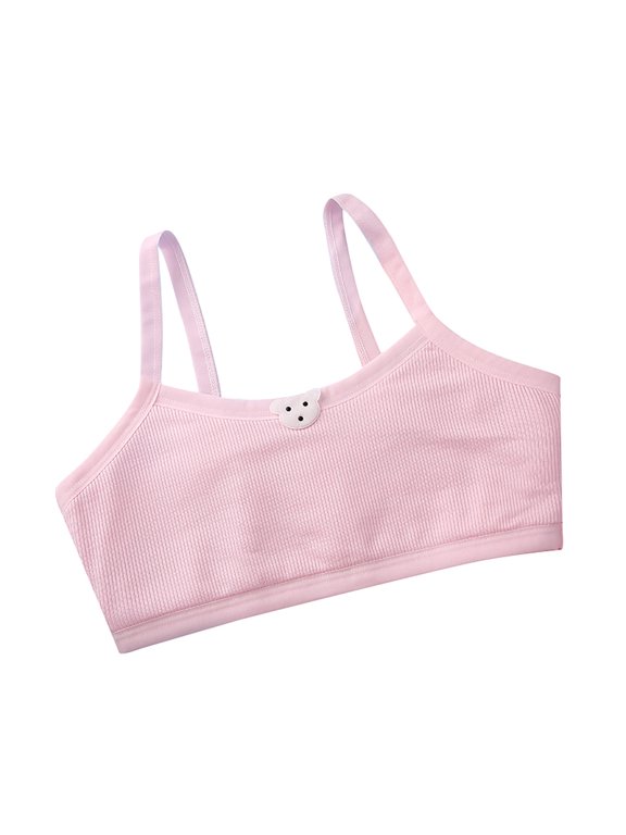 Soft Training Bras for Girls, Crop Cami First Bra with Adjustable Straps - No Pads, Chest Double Lined,Color:Pink