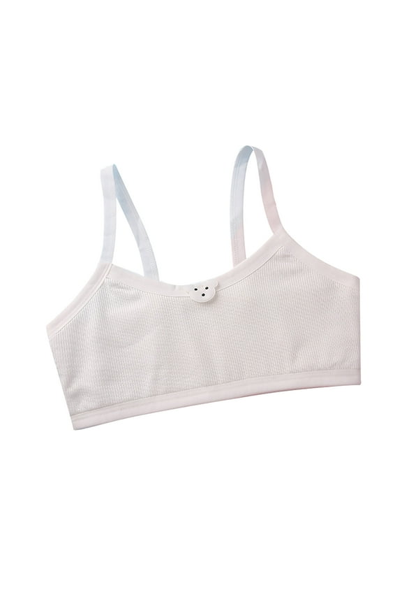 Ticikt Soft Training Bras for Girls, Crop Cami First Bra with Adjustable Straps - No Pads, Chest Double Lined,Color:White