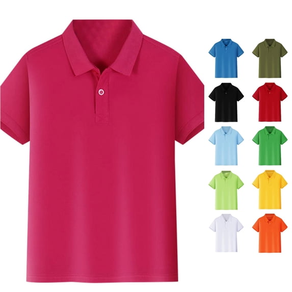 Ticikt Solid Color Short Sleeve Polo Top, Lapel Uniform Shirt for Youth Boys Girls Summer School Casual Wear,Hot Pink