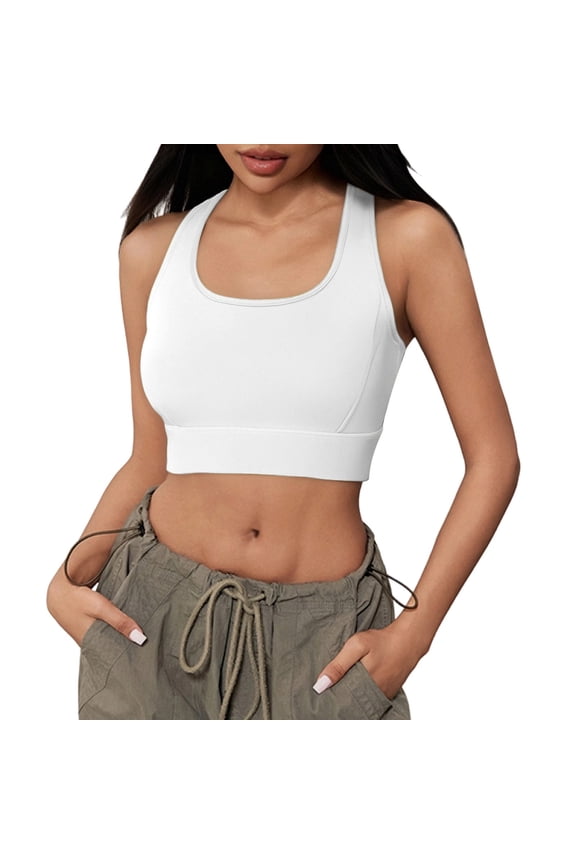 Ticikt Sports Bras for Women, High Support Sport Bra Workout Built in Bra Scoop Neck U Back Yoga Sports Bra,Color:White