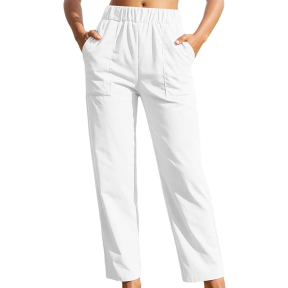 Ticikt Straight Leg Corduroy Pants for Women Elastic High Wasited Stretchy Business Casual Work Pants Spring Fall Winter Trousers,Color:White,Size:3XL