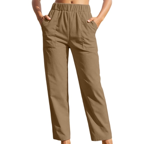 Ticikt Straight Leg Corduroy Pants for Women Elastic High Wasited Stretchy Business Casual Work Pants Spring Fall Winter Trousers,Color:Coffee,Size:M