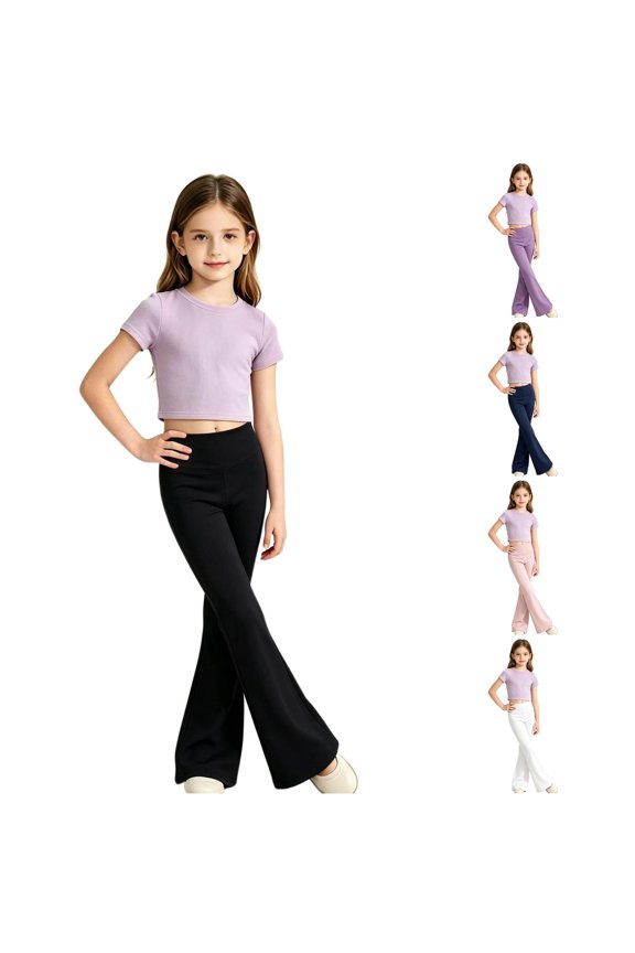 Ticikt Stretch Flare Dance Pants, High Waist Slim Yoga Trousers for Girls Sports & Training Wear,Black