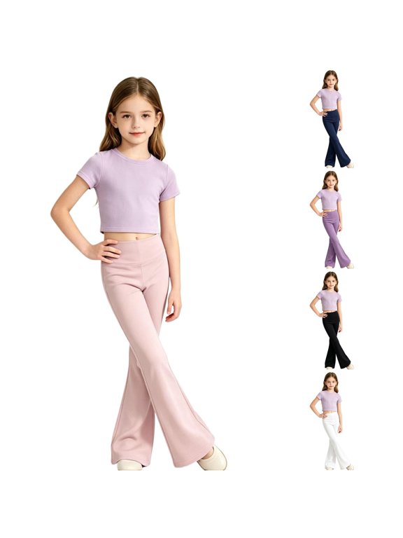 Ticikt Stretch Flare Dance Pants, High Waist Slim Yoga Trousers for Girls Sports & Training Wear,Pink