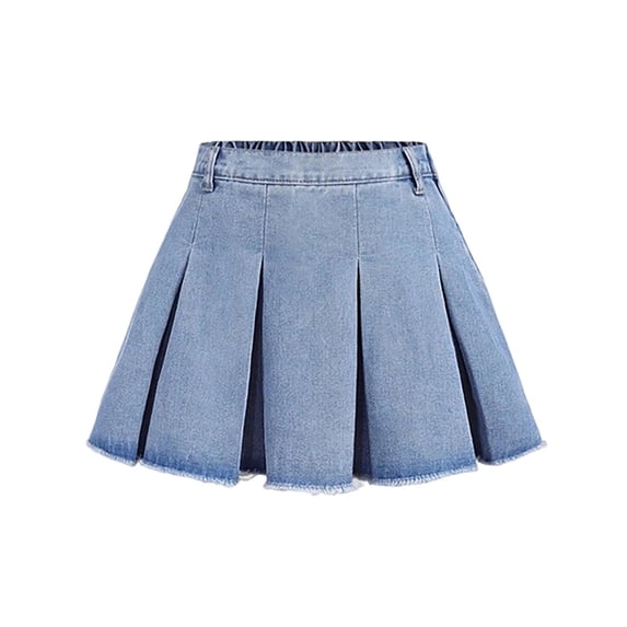 Ticikt Stylish Denim A Line Skirt for Girls with Side Zipper and Pleated Design Fashion Casual Wear,Color:Light Blue,Size:9-10 Years