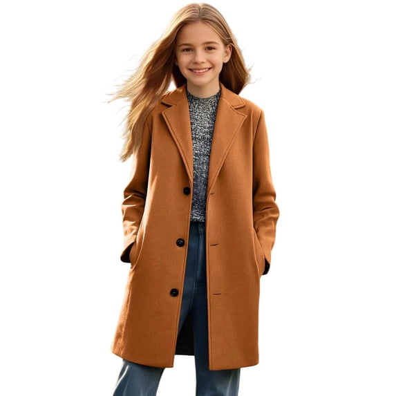 Ticikt Stylish Longline Trench Coat for Girls Lined Windbreaker Jacket with Hood Casual Fall Winter 5-14Y,Color:Brown